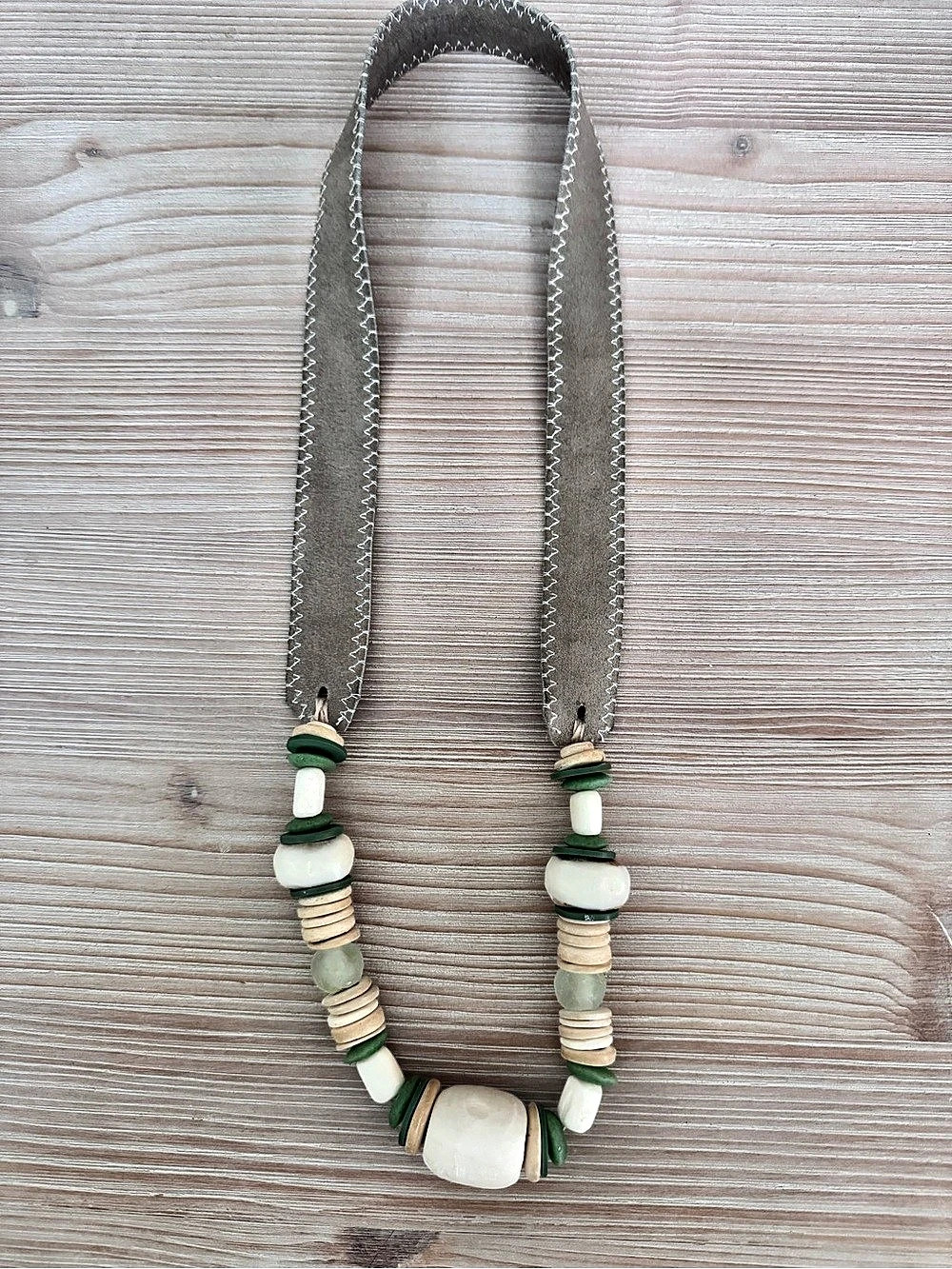 Twine & Twig Green & White Beaded Necklace